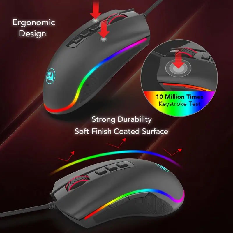 M711 PC Gaming Mice Wired Mouse 7 Programmable Buttons Customizable RGB 10,000 DPI Ergonomic Mouse