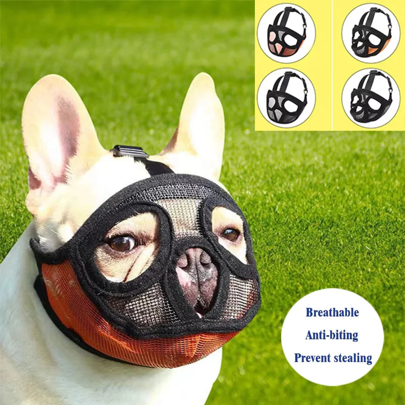 Pet Dog Mask, Bulldog Mask, Short Mouth Dog Anti-Biting Anti-Eating, Anti-Barking Adjustable, Breathable, Universal Pet Supplies