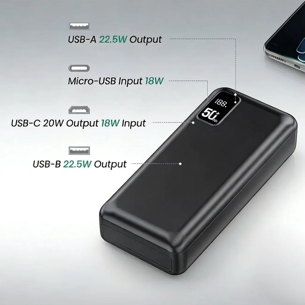 50000Mah Powerbank 22.5W Fast Charge Protable Powerbank External Battery High Capacity for Iph Xiaomi Samsung Outdoor Use