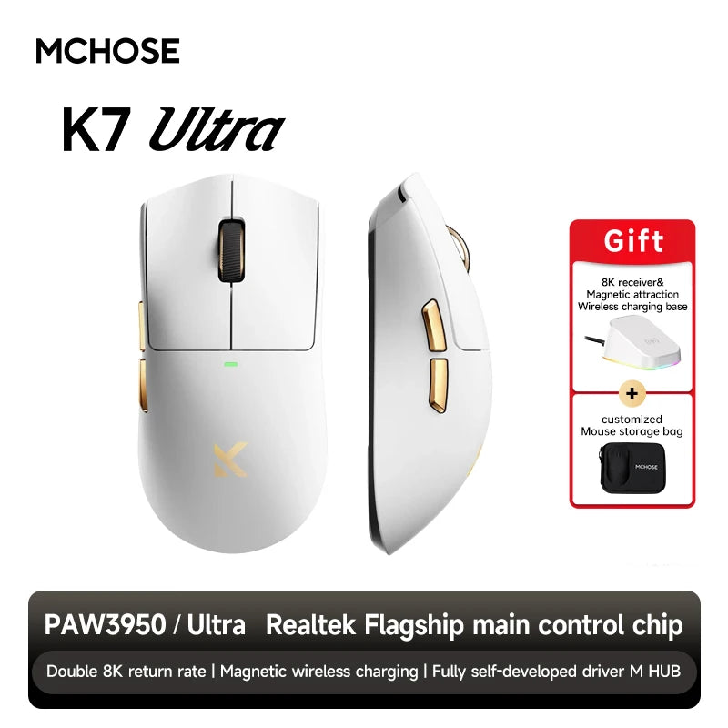 K7 Ultra Wireless Gaming Mouse PAW3950 Dual 8K Polling Rate Lightweight Magnetic Wireless Charging Dock Esports Office