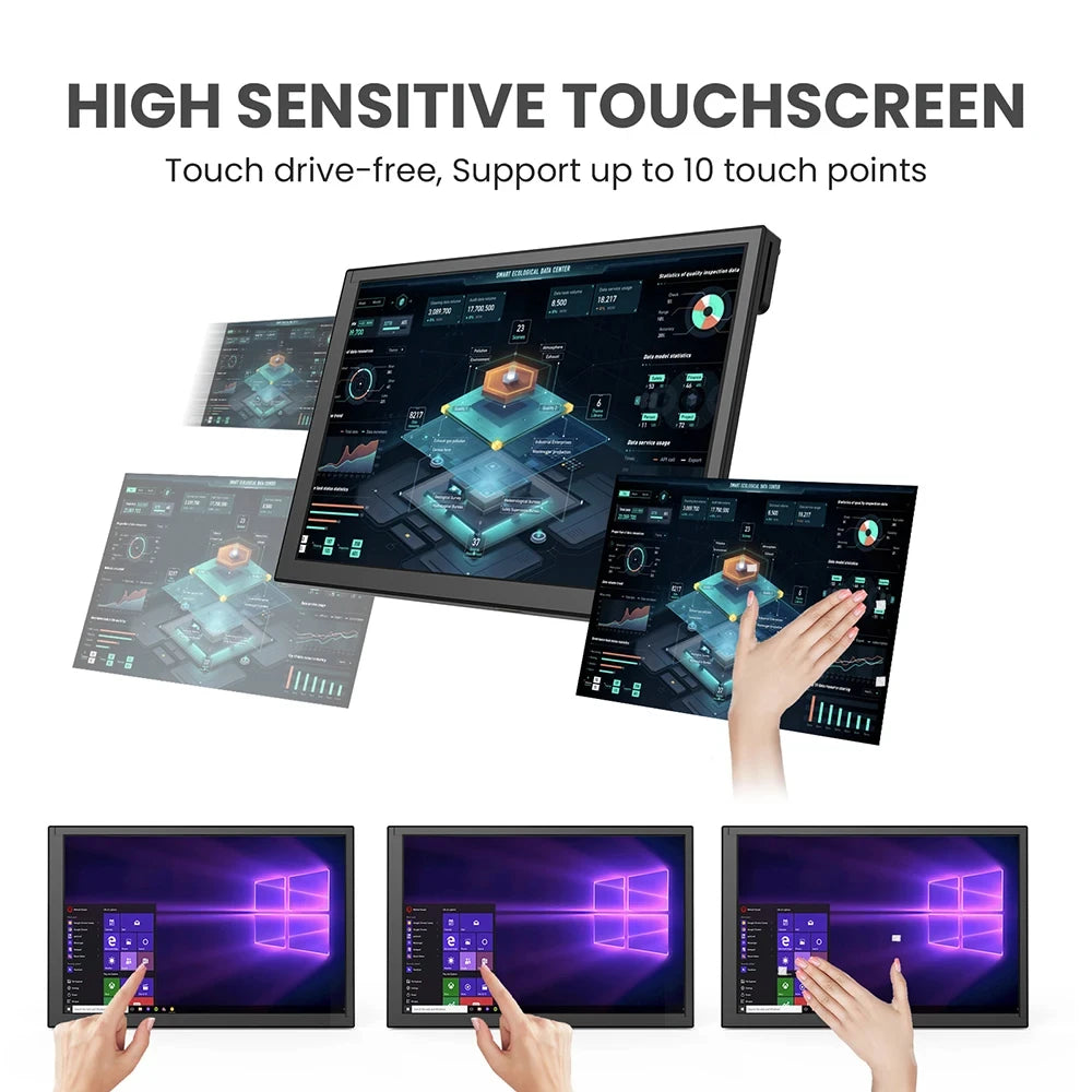 Driver-Free 10-Point Capacitive Touchscreen Monitor 1280X800Px 10-Inch Raspberry Pi Display for Laptop PC Win 7/8/10