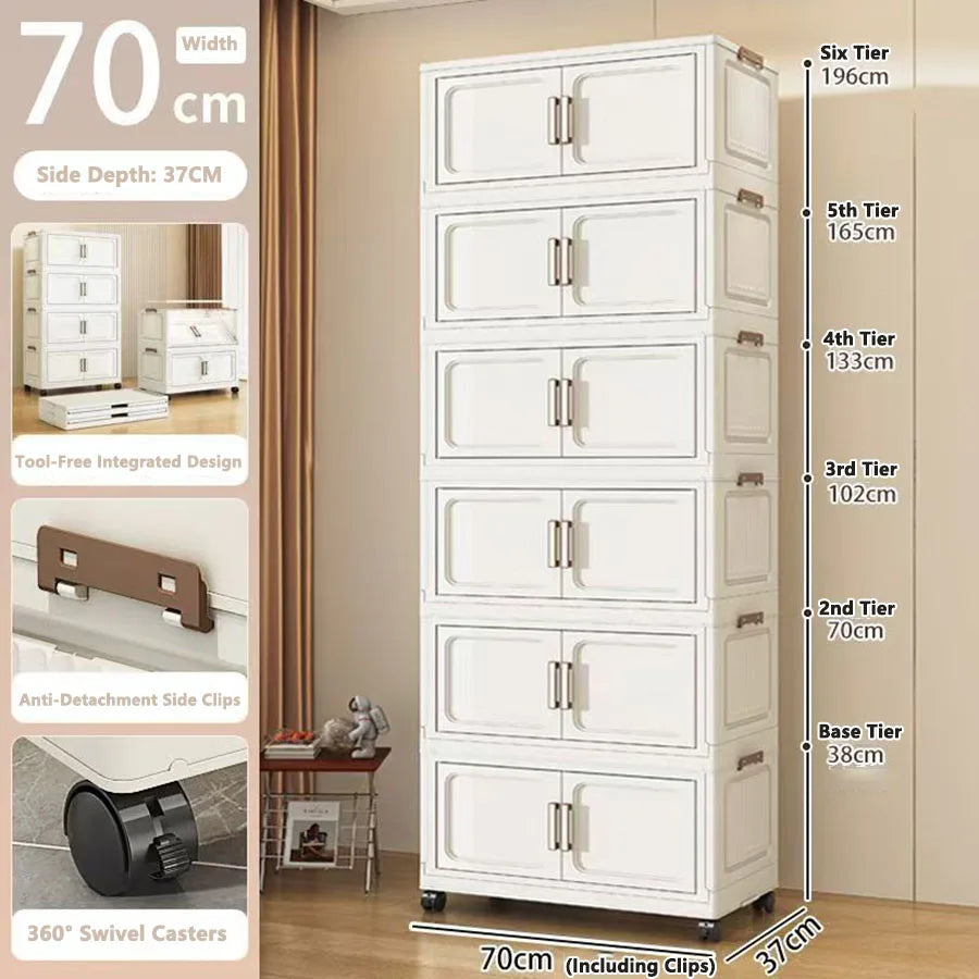 Thickened Plastic Multi-Layer Storage Cabinet Simple Creamy Style Home Organizer Wardrobe for Kitchen Bathroom Use