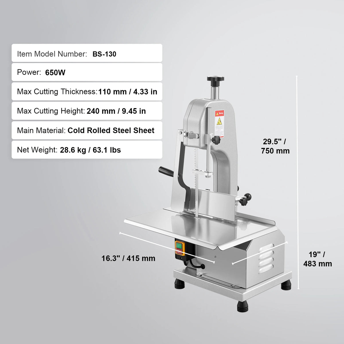 Commercial Electric Meat Bandsaw 650W 1800W Stainless Steel Countertop Bone Sawing Machine Frozen Fish Cutter for Pork