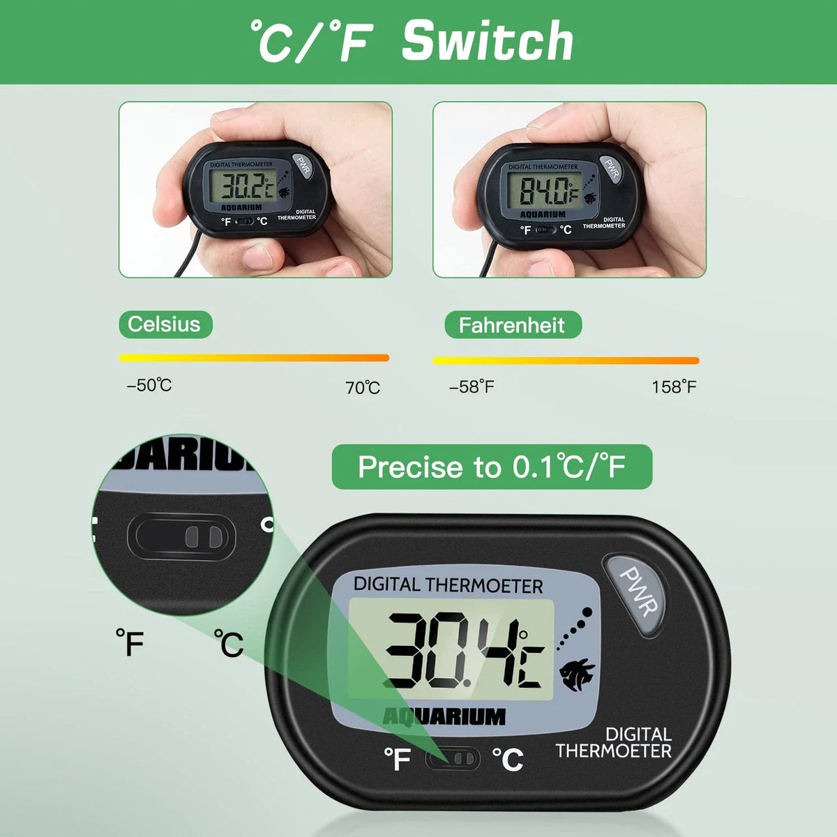 2/4Pcs Fish Tank Thermometer with Suction Cup Temperature Sensor LCD Digital Aquarium Water Temp Detector Aquatic Tool