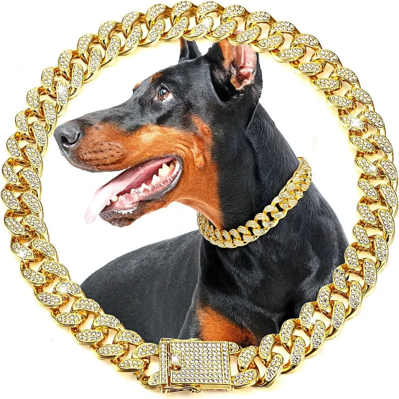 Dog Chain Collar Luxury Gold Pet Metal Chain Collar for Small Medium Large Dogs Cats Pet Jewelry Necklace Accessorie