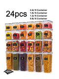 24Pcs Airtight Food Storage Containers with Labels for Flour Grains, Coffee Beans and Kitchen Spices Keep Food Fresh Organized