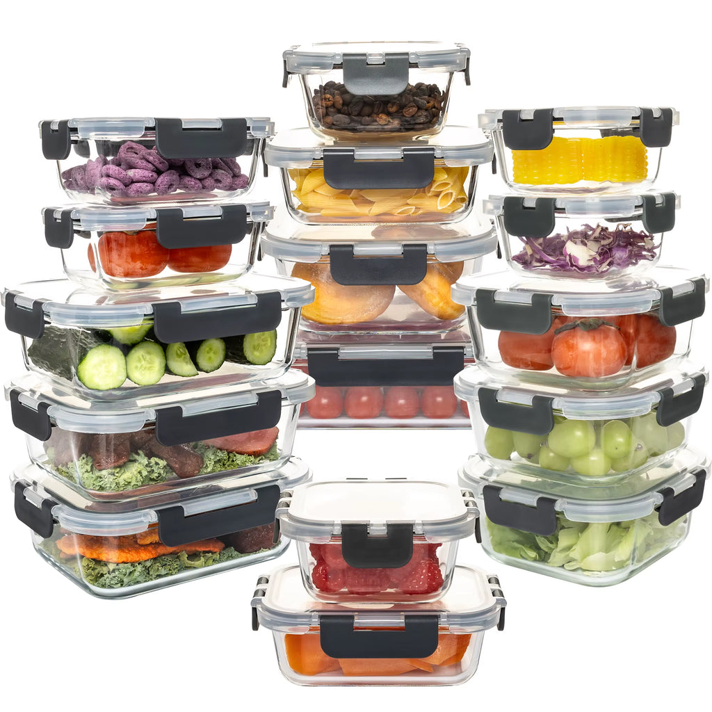 16-Piece Glass Food Storage Containers Set, Leakproof Airtight Bpa-Free, Microwave & Oven Safe, Stackable Kitchen Organizers Wit