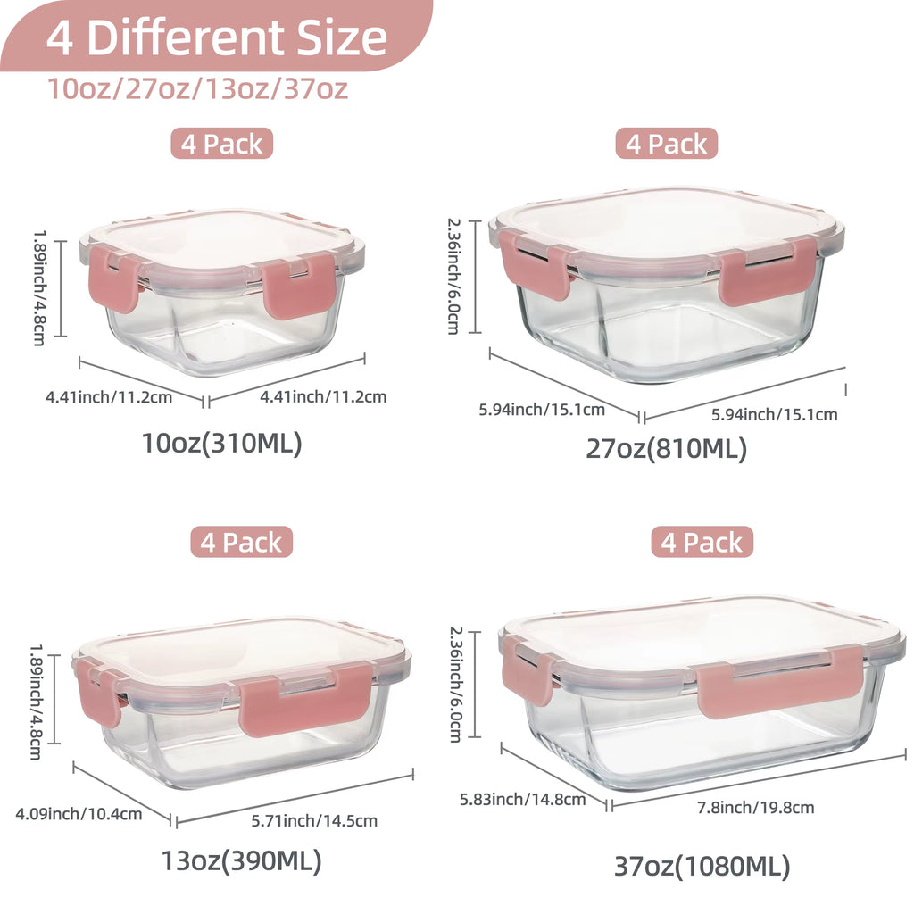 16-Piece Glass Food Storage Containers Set, Leakproof Airtight Bpa-Free, Microwave & Oven Safe, Stackable Kitchen Organizers Wit
