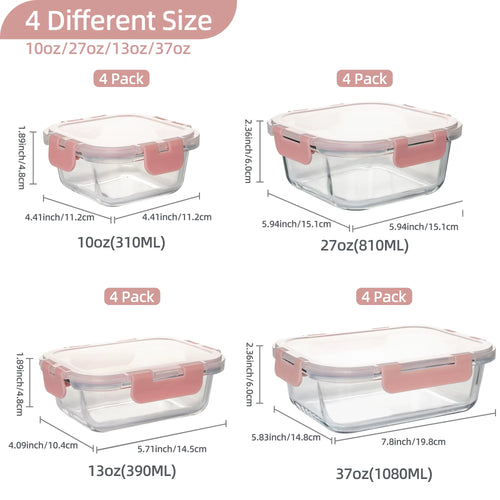 16-Piece Glass Food Storage Containers Set, Leakproof Airtight Bpa-Free, Microwave & Oven Safe, Stackable Kitchen Organizers Wit