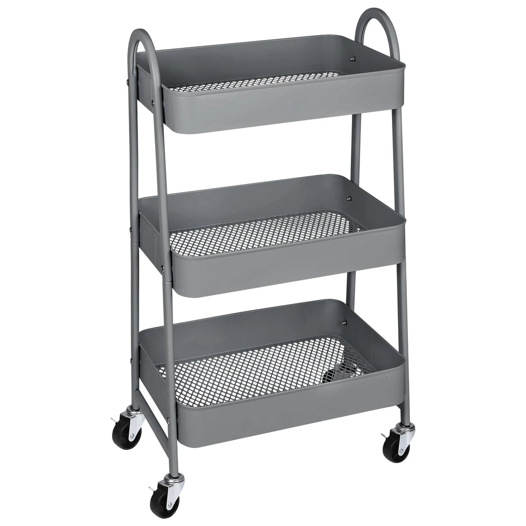3 Tier Metal Storage Kitchen Cart with Lockable Wheels Mobile Shelving Unit Utility Rolling Organizer for Home Narrow Places