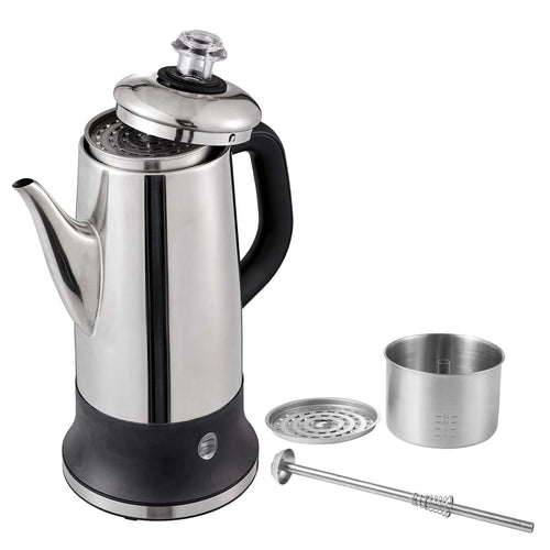 12-Cup Electric Percolator Coffee Pot 304 Stainless Steel Coffee Percolator with Keep Warm Function