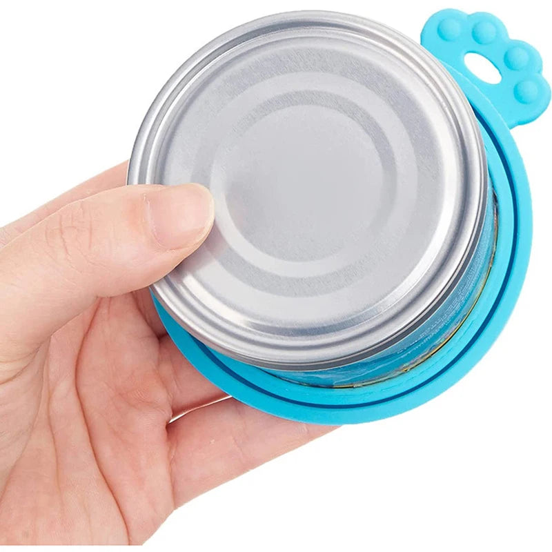 2Pcs/Set Reusable Pet Food Can Cover Silicone Dogs Cats Storage Tin Cap Lid Seal Cover with Spoon