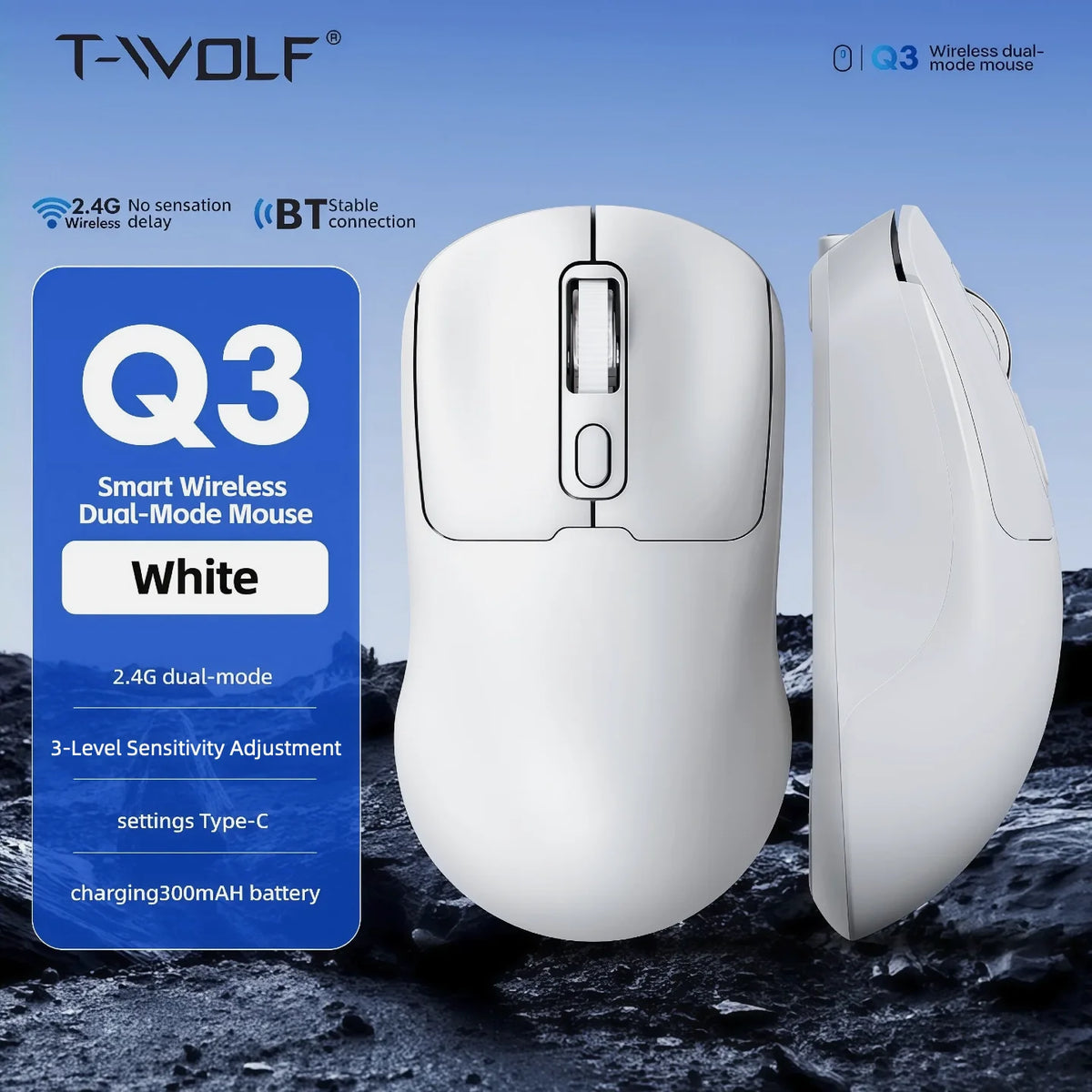 Rechargeable Wireless Mouse Bluetooth 2.4G Dual Mode Ergonomic Computer Mouse Silent Office Mouse Type-C Charging 800/1200/1600 DPI Adjustable Mice for Laptop Desktop Tablet PC Portable Gaming Mouse