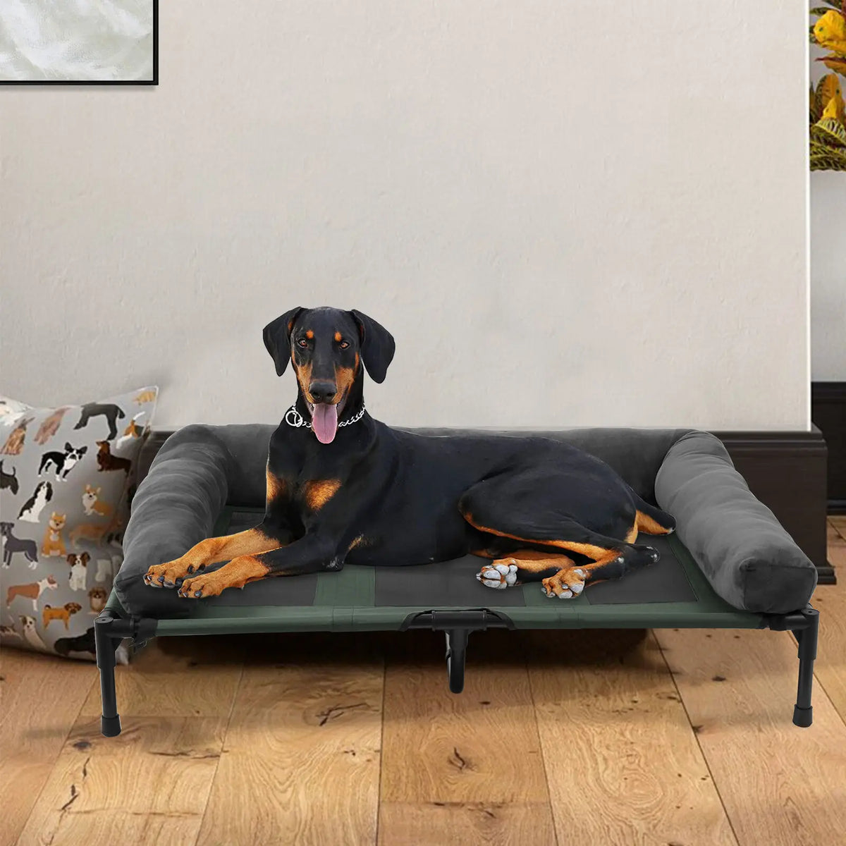 Dog Bed for Dogs and Cats Indoor Outdoor Elevated Pet Lounger Bed with Detachable Plush Bolster Cooling Summer L XL 2XL