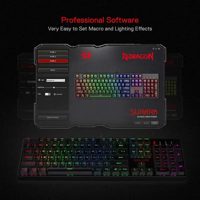 K582 SURARA RGB LED Backlit Mechanical Gaming Keyboard with 104 Keys-Linear and Quiet-Red Switches