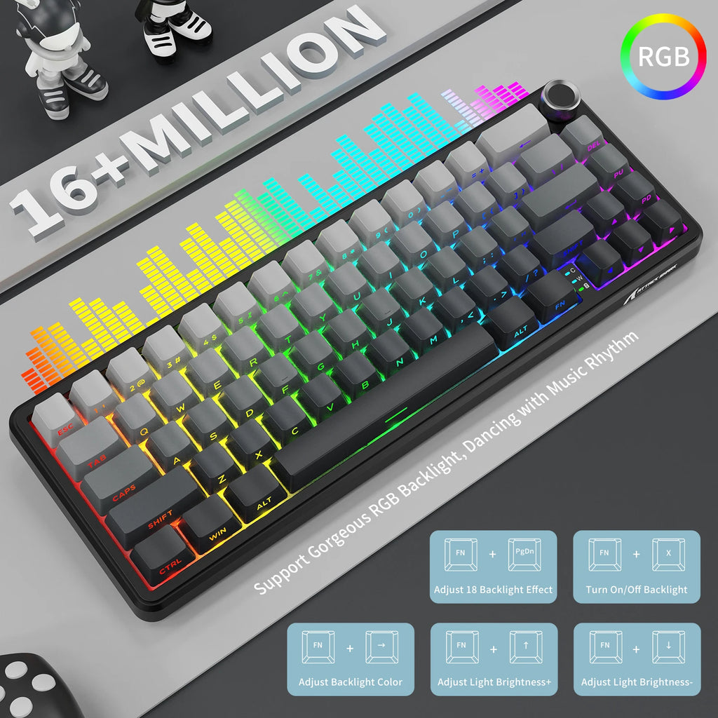 X66 65% Wireless Mechanical Keyboard with Knob, 66 Keys Tri Mode Gasket Hot Swap RGB Gaming Keyboard 60 Percent,Pbt