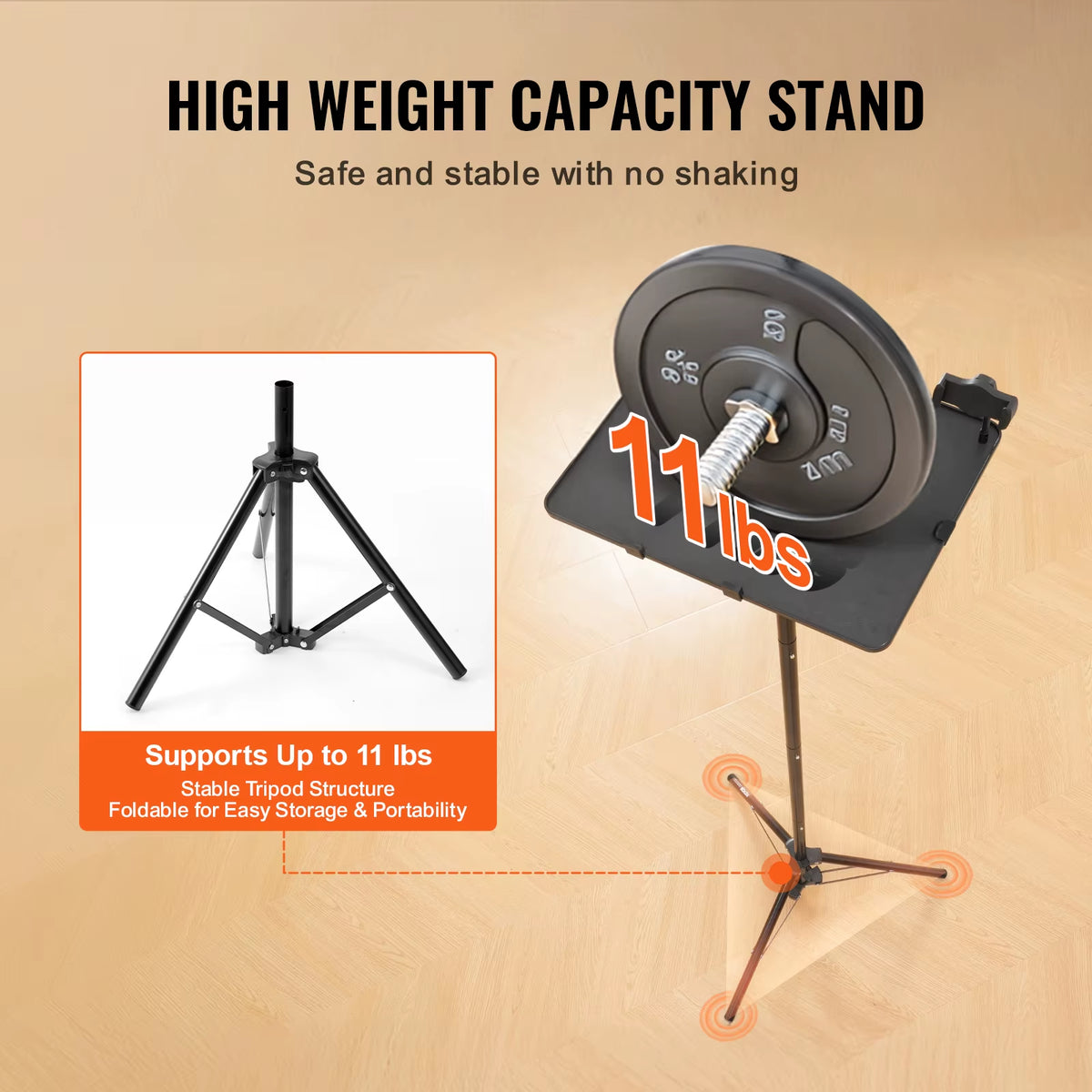 Portable Projector Tripod Stand Adjustable Height W/ Tray & Gooseneck Phone Holder for Outdoor Movies Home Office Stage