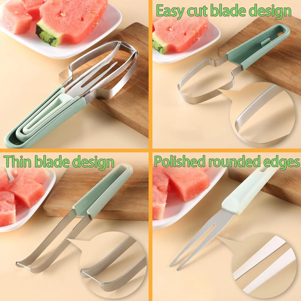 3-In-1 Watermelon Fork Slicer Cutter, 2024 Stainless Steel Fruit Watermelon Cutting Tool Fork Slicer Knife Set for Home Kitchen