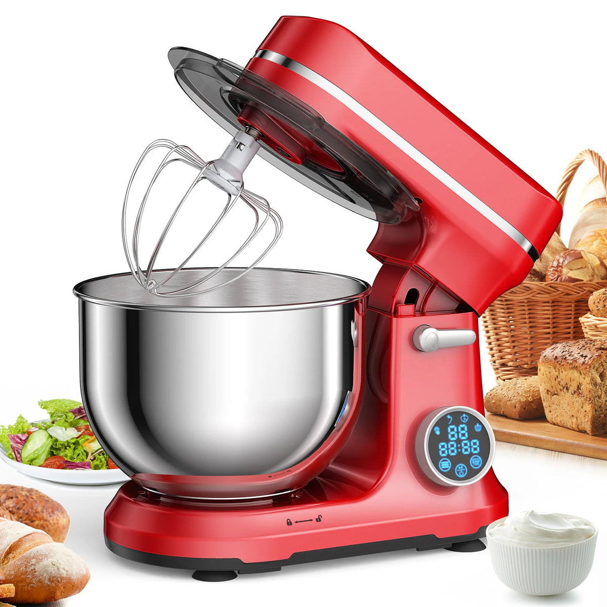 Kitchen Food Stand Mixer, 1200W 11-Speeds DC Motor, Digital OLED Screen, Electric Food Mixer with Dough Hook, Whisk