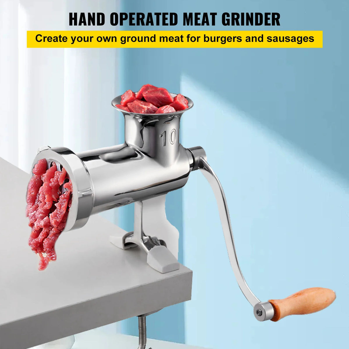 Manual Meat Grinder 304 Stainless Steel Hand Meat Grinder with Steel Table Clamp Meat Mincer Sausage Maker