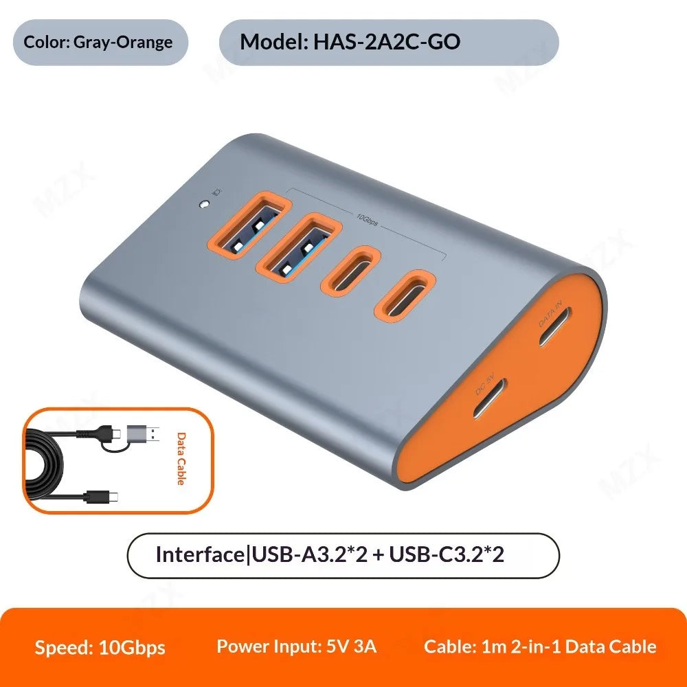 10G/5G USB 3.2 Gen 2 Hub Docking Station Aluminum Alloy 23° Sloping Expansion Dock Tipo C 3 0 PC Computer Laptop Accessories