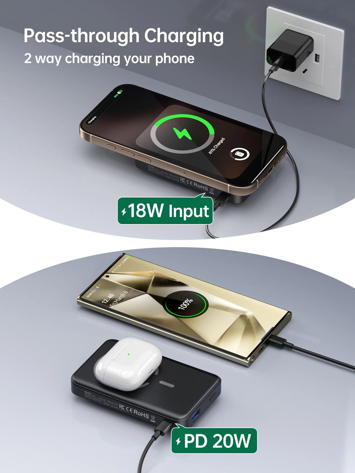 For Magsafe Battery Pack Portable Charger for Apple Watch Ultra/9/8/7/6/5 Wireless Power Bank for Iphone 15/14/13/12 Series