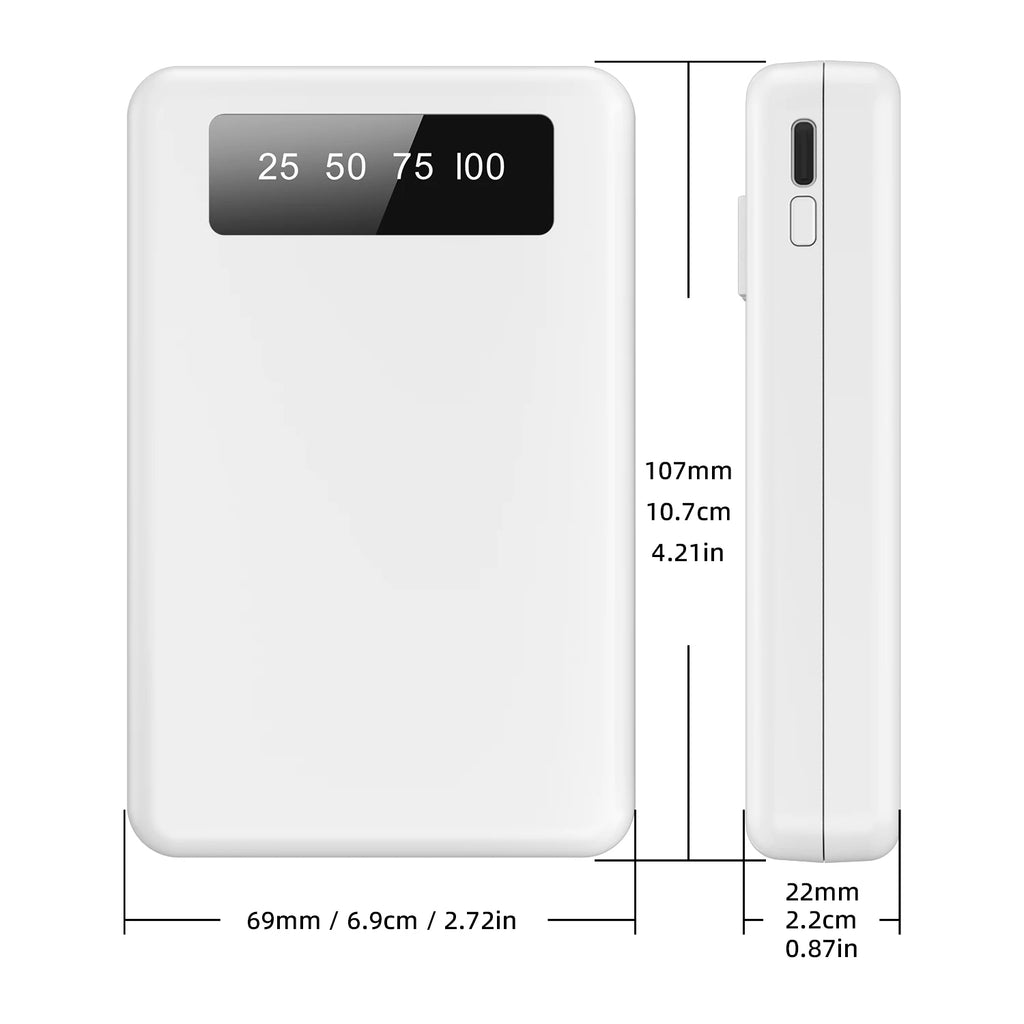 Mini Slim 10000Mah Portable Power Bank, Built-In LED Digital Display, 1 USB-A Port & 3 Integrated Cables, Small Lightweight Design, Multi-Device Simultaneous Charging for Travel, Camping and Emergency, Compatible with Android Phones and Tablets