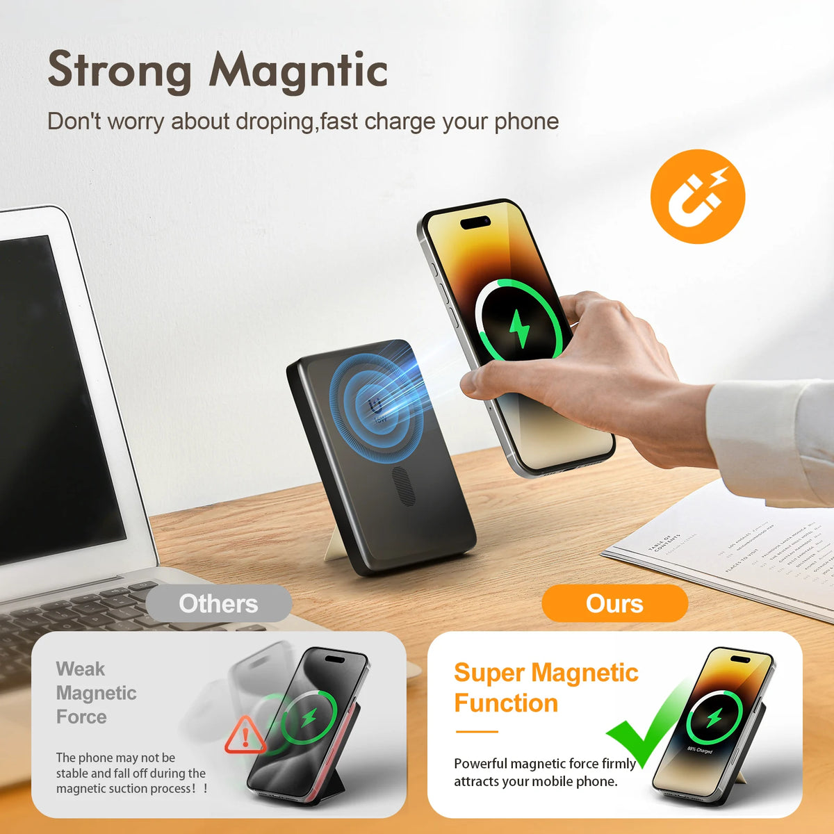 10000W Magnetic Power Bank Wireless Charger Portable Super Fast Charging 22.5W with USB C Cable for Iphone 16/15/14/13/12 Series