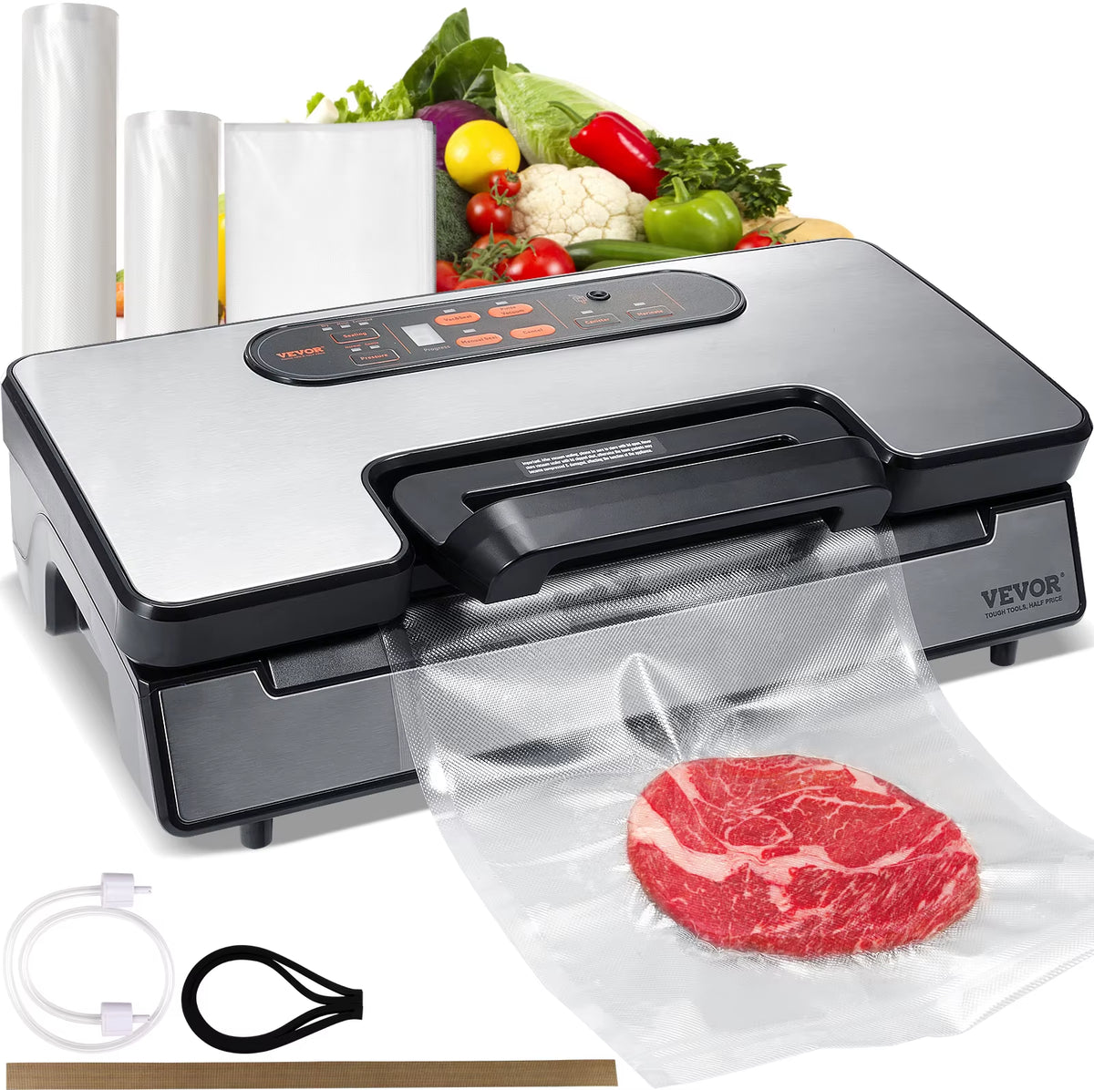 90Kpa 130W Vacuum Sealer Food Packaging Machine with Free 10Pcs Vacuum Bags for Household Kitchen Vacuum Food Sealing
