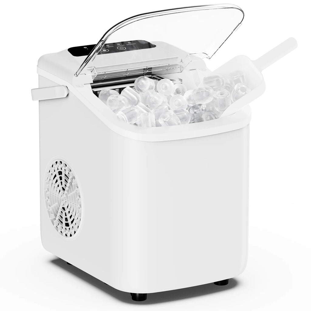 JHK Small Portable Ice Machine Countertop Ice Maker with Scoop Basket and Handle 9 Ice Cubes Ready in 6 Mins 26.5Lbs in 24Hrs for Home Kitchen Party