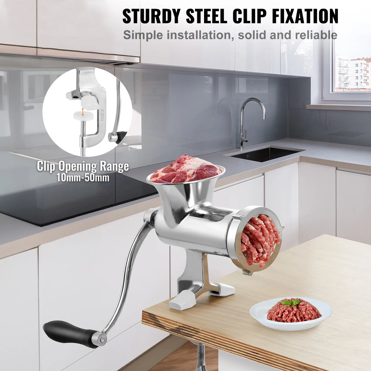 Manual Meat Grinder 304 Stainless Steel Hand Meat Grinder with Steel Table Clamp Meat Mincer Sausage Maker