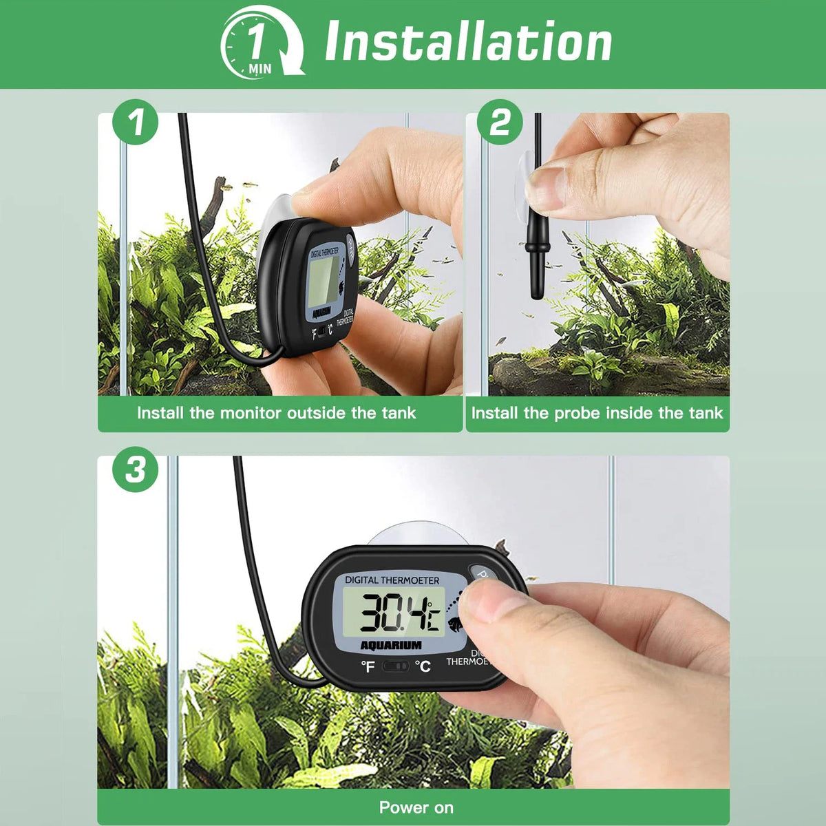 2/4Pcs Fish Tank Thermometer with Suction Cup Temperature Sensor LCD Digital Aquarium Water Temp Detector Aquatic Tool