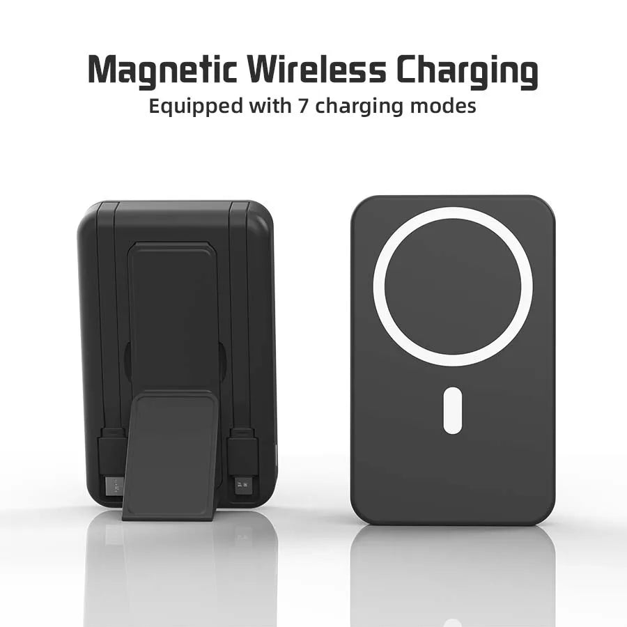 10000Mah Portable Magnetic Wireless Power Bank, 22.5W Fast Charging for All Smartphones, Mobile Power Supply with Back Clip & Foldable Desktop Stand