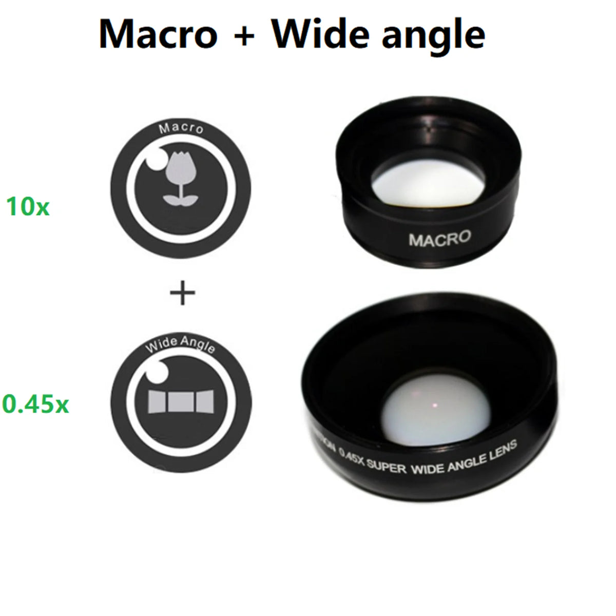 2-In-1 Mobile Phone Lens 0.45X Wide Angle Lens 10X Macro HD Camera Lens Universal for Iphone for Android Phone Len Clip