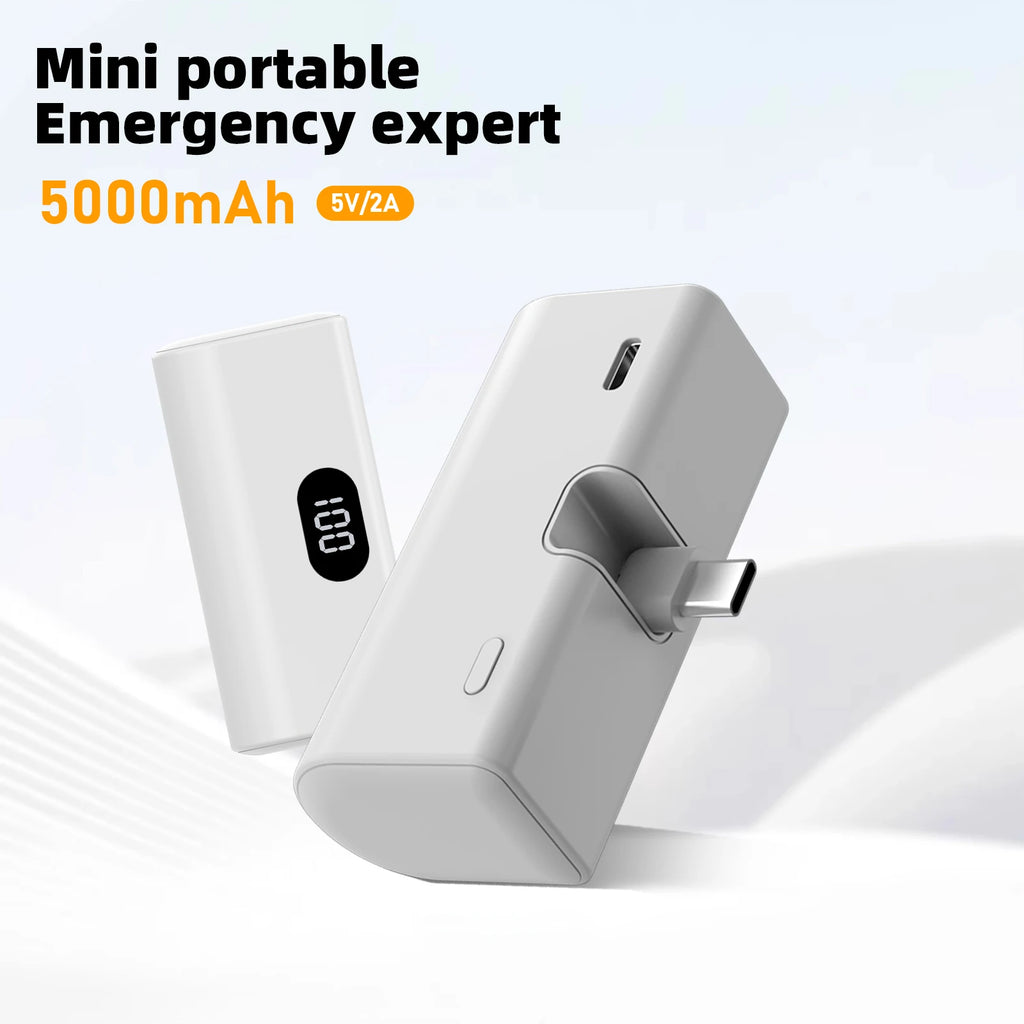 Lightweight 5000Mah Portable Power Bank with Built-In Type C Foldable Functionality, Suitable for Charging All Type C Devices.