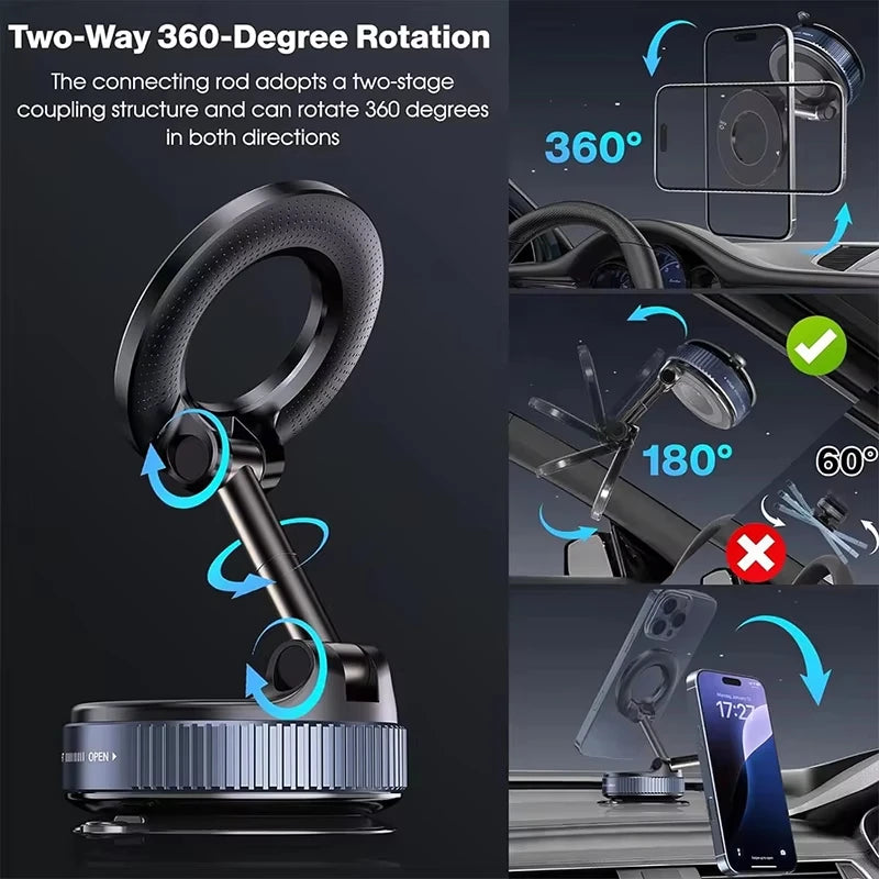 Car Mount Electric Vacuum Magnetic Holder Foldable Strong Suction Stand for Cell Phone for Iphone 12 13 14 15 16 Live Streaming