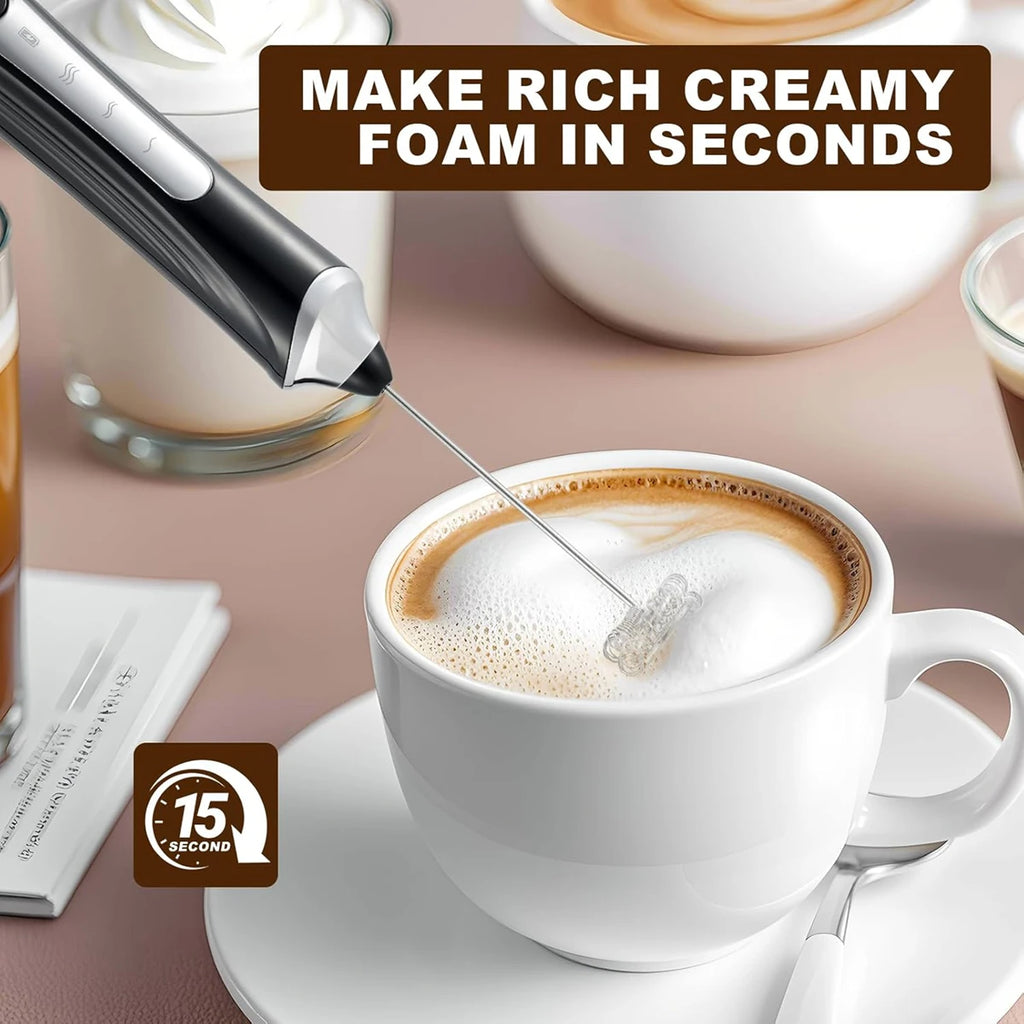 Handheld Milk Coffee Frother Rechargeable Electric Whisk Drink Mixer for Latte Cappuccino Hot Chocolate Egg Kitchen Whisk Gadget