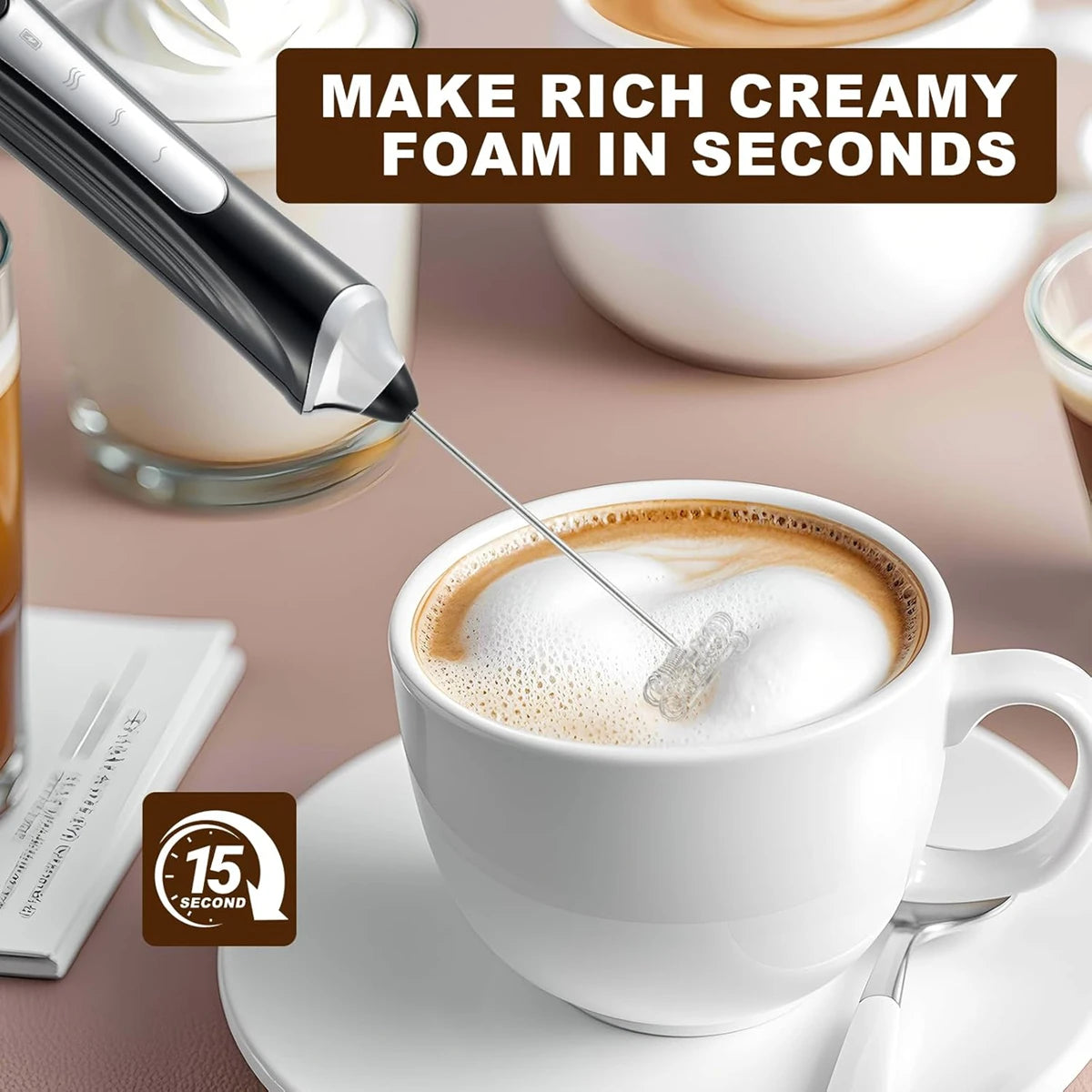 Handheld Milk Coffee Frother Rechargeable Electric Whisk Drink Mixer for Latte Cappuccino Hot Chocolate Egg Kitchen Whisk Gadget