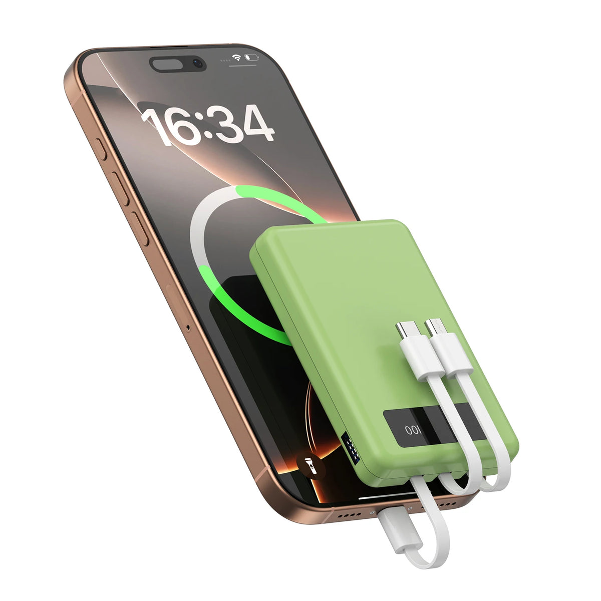 Mini Slim 10000Mah Portable Power Bank, Built-In LED Digital Display, 1 USB-A Port & 3 Integrated Cables, Small Lightweight Design, Multi-Device Simultaneous Charging for Travel, Camping and Emergency, Compatible with Android Phones and Tablets
