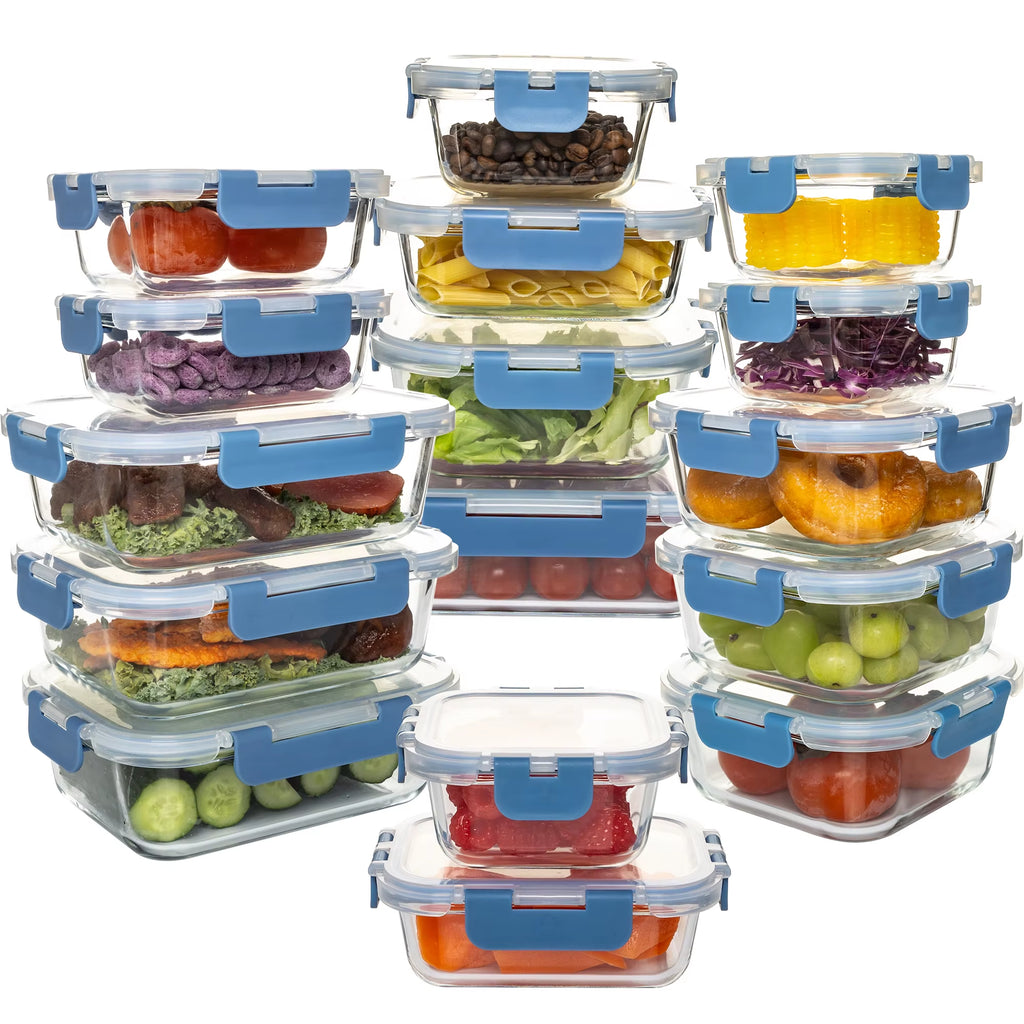 16-Piece Glass Food Storage Containers Set, Leakproof Airtight Bpa-Free, Microwave & Oven Safe, Stackable Kitchen Organizers Wit