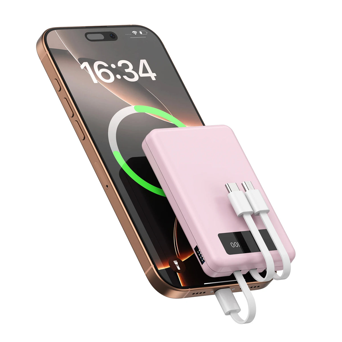 Mini Slim 10000Mah Portable Power Bank, Built-In LED Digital Display, 1 USB-A Port & 3 Integrated Cables, Small Lightweight Design, Multi-Device Simultaneous Charging for Travel, Camping and Emergency, Compatible with Android Phones and Tablets