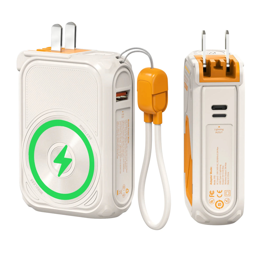 PD 22.5W Fast Charging 10000Mah Magnetic Wireless Power Bank USB Type-C Detachable Data Cable Phone Holder Emergency Powerbank