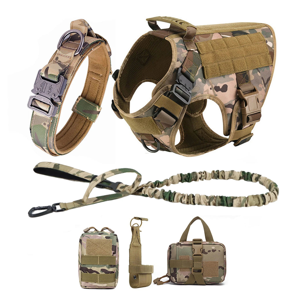 Tactical Dog Harness Collar Leash Molle Pouches for Medium Large Dogs Pet German Shepherd Training Walking Vest Dog Harnesses