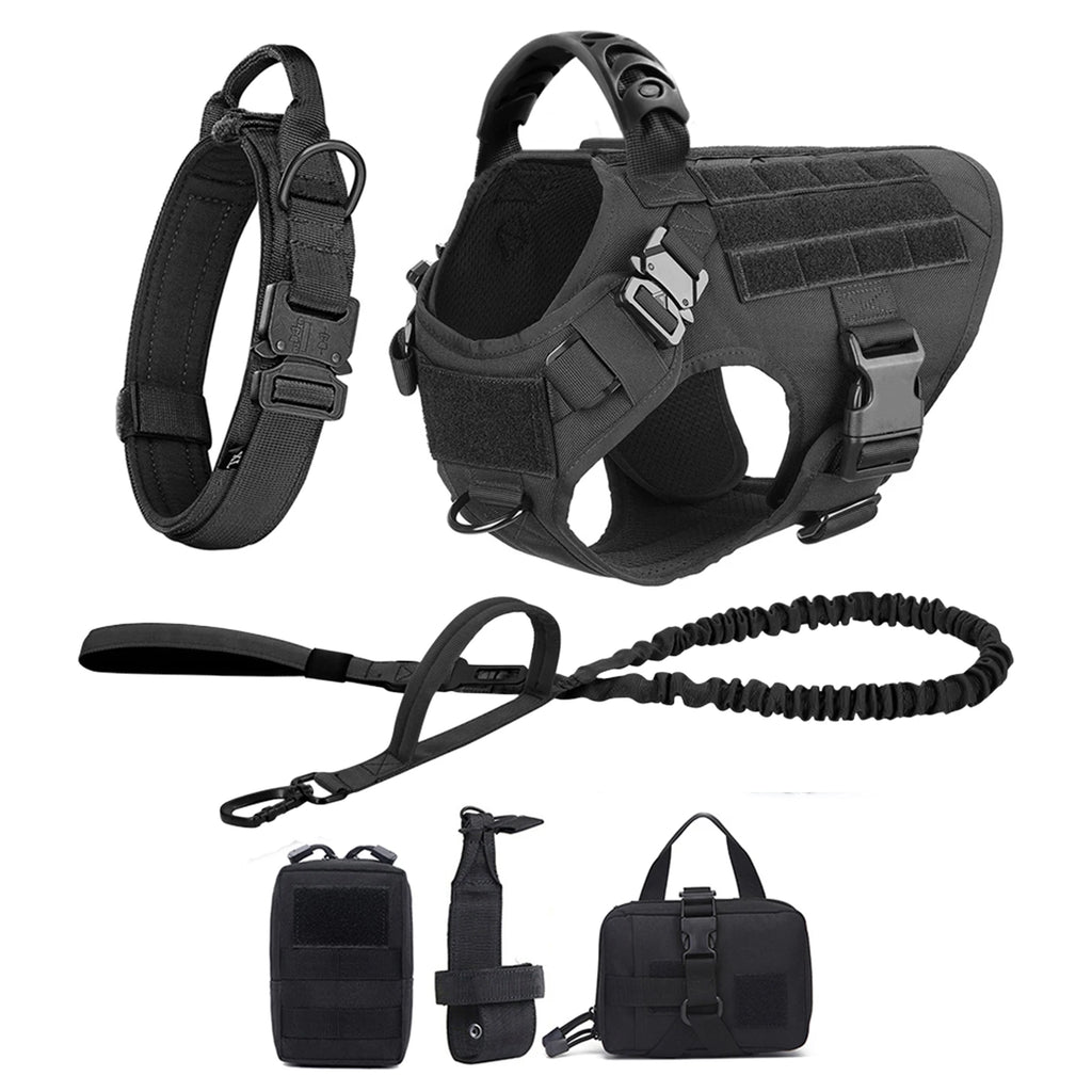 Large Dog Harness and Leash Set Pet German Shepherd Malinois Training Walking Vest Dog Harness and Collar for Medium Large Dogs