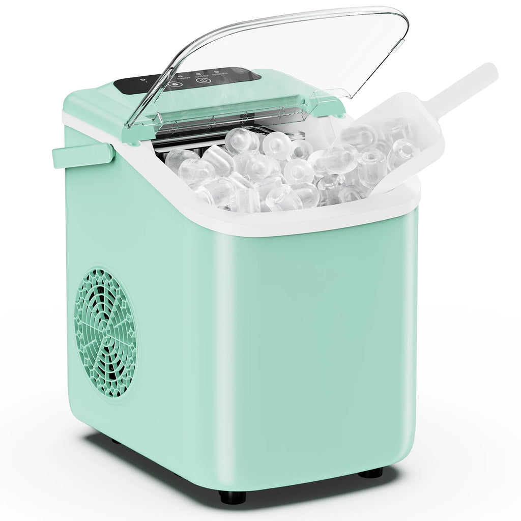 JHK Small Portable Ice Machine Countertop Ice Maker with Scoop Basket and Handle 9 Ice Cubes Ready in 6 Mins 26.5Lbs in 24Hrs for Home Kitchen Party