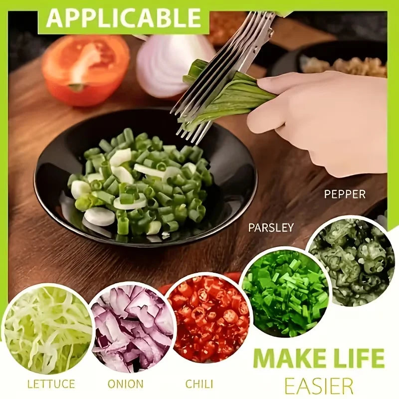 Muti-Layers Kitchen Scissors Stainless Steel Vegetable Cutter Scallion Herb Laver Spices Cooking Tool Cut Kitchen Accessories