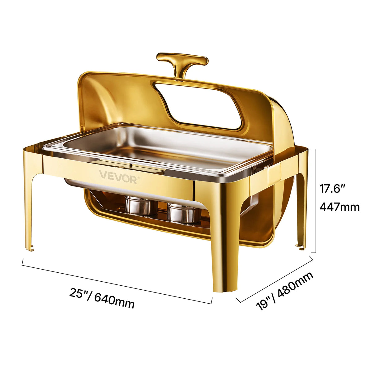 9Qt Roll Top Chafing Dish Buffet Stainless Steel Chafer with Full Size Pan Visible Lid Rectangle Catering Warmer Server