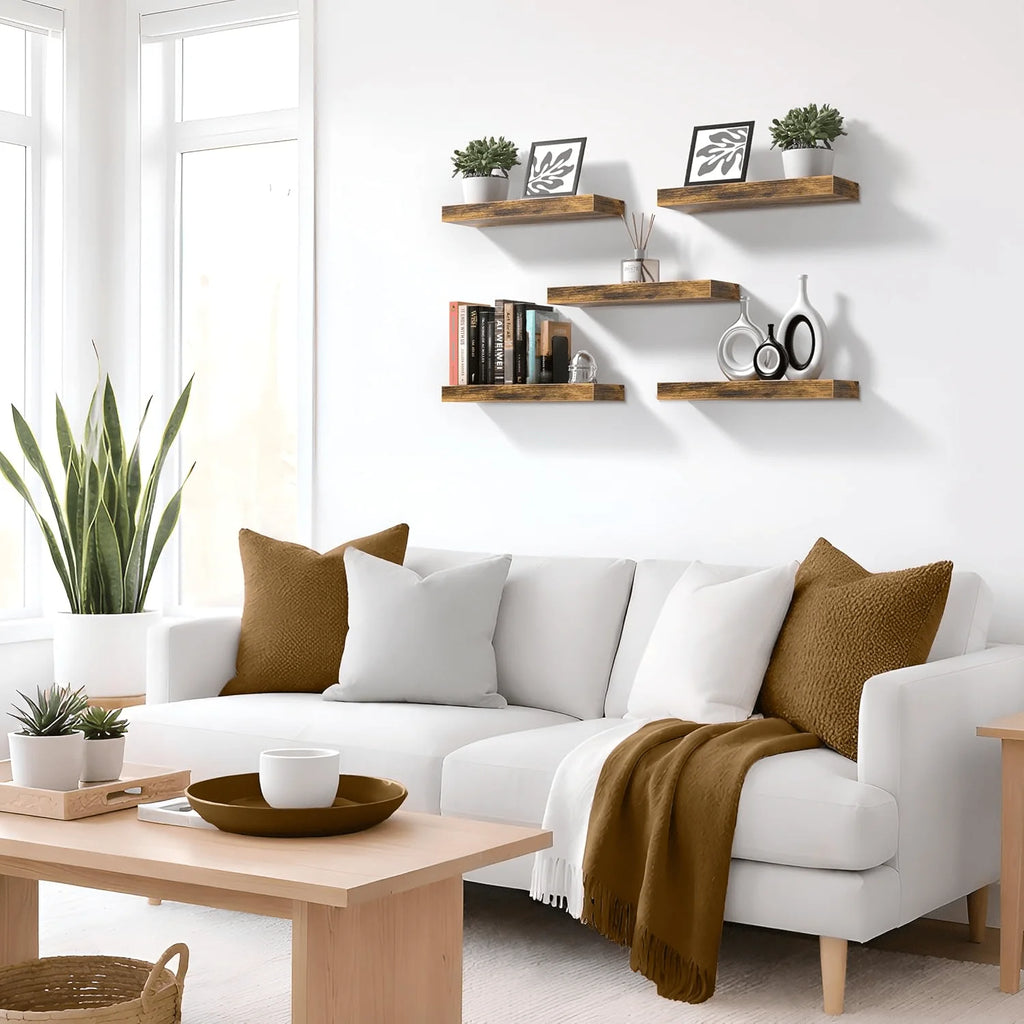 Floating Shelving Unit for Home Goods; Wall Shelves for Bathroom, Living Room, Bedroom, and Kitchen Decor; White Bookshelf with Hidden Brackets; Set of 3