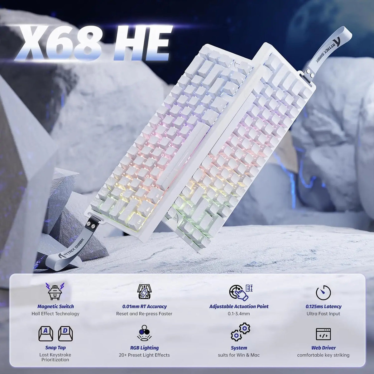X68 HE Rapid Trigger Mechanical Gaming Keyboard 60% Wired with Adjustable Actuation,Hall Effect Magnetic Switch,8Kh
