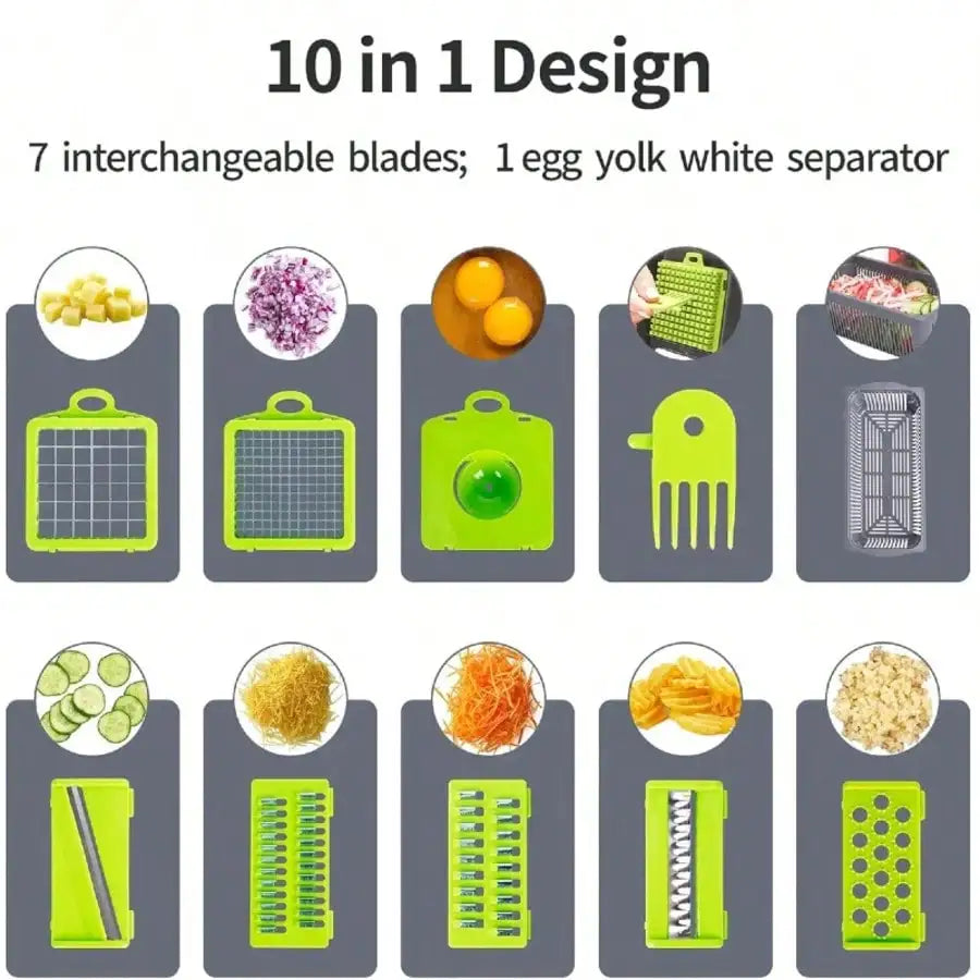 16-In-1 Vegetable Chopper with 8 Blades, Container, Shredder and Strainer, Vegetable Slicing, Dicing, Shredding, Cubing, Multi-Purpose, Great Home Kitchen Gifts